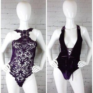 Dreamgirl Venice Reversible Lace/ Velvet Teddy Purple Size Medium